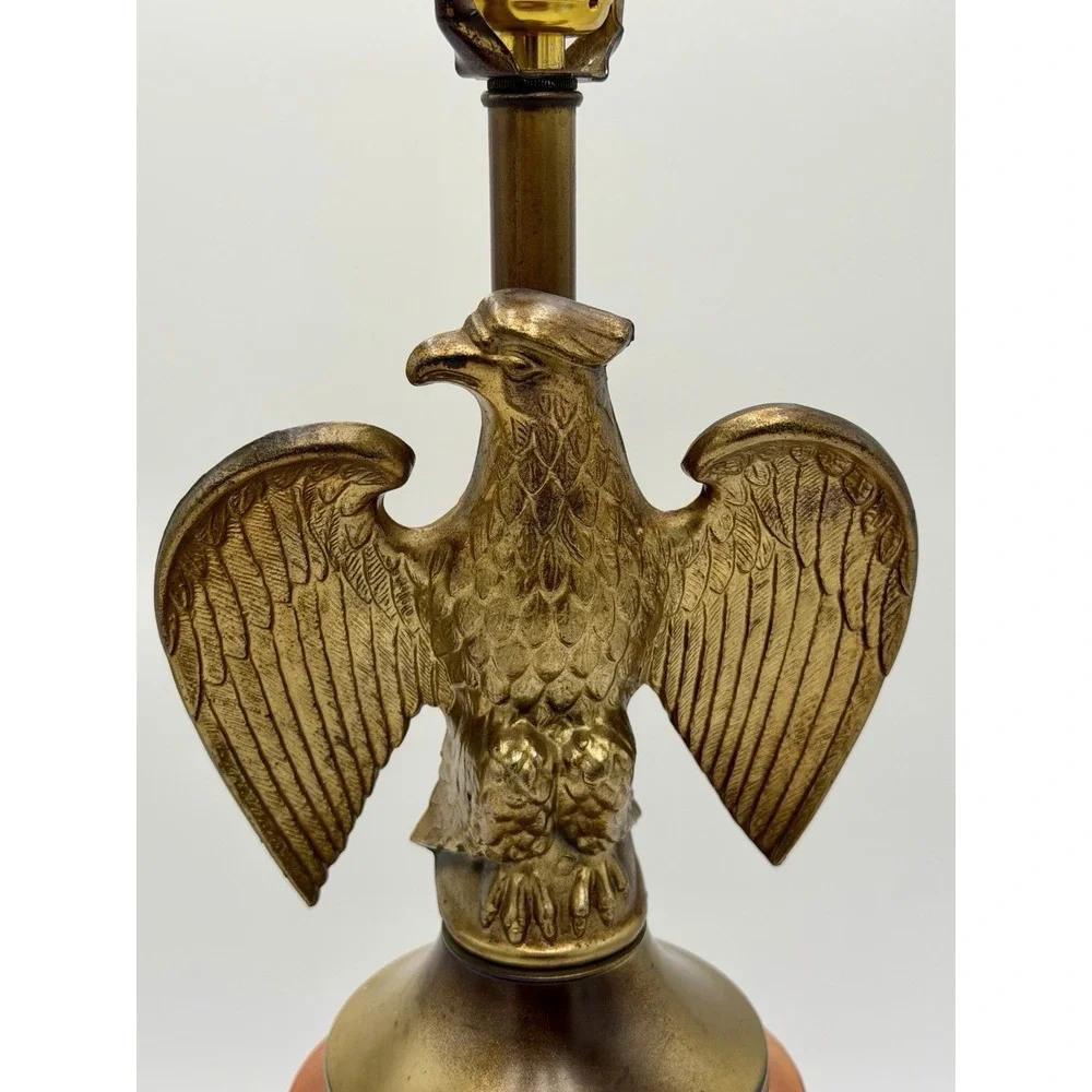 Vintage Eagle Table Lamp Amber Glass Brass Tone